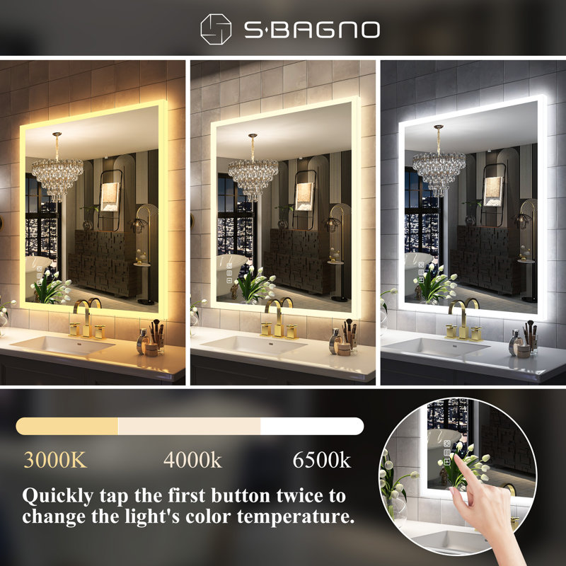 Ivy Bronx Bideford Lighted Bluetooth Bathroom Mirror LED Vanity Wall Mirror Dimmable 3 Color Temperature Reviews Wayfair
